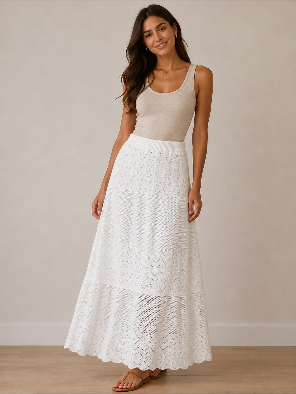 White Crochet Knit Maxi Skirt